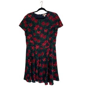 Brooks Brothers Red Fleece Silk Floral Rose‎ Dress Fit & Flare Short Sleeve 14